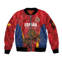 Custom Espana Rugby Spain Sleeve Zip Bomber Jacket Lion Mascot Come on Los Leones Red Style