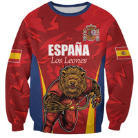 Custom Espana Rugby Spain Sweatshirt Lion Mascot Come on Los Leones Red Style