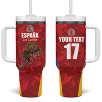 Custom Espana Rugby Spain Tumbler With Handle Lion Mascot Come on Los Leones Red Style