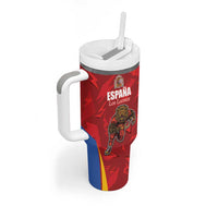 Custom Espana Rugby Spain Tumbler With Handle Lion Mascot Come on Los Leones Red Style