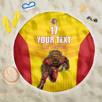 Custom Espana Rugby Spain Beach Blanket Lion Mascot Come on Los Leones Yellow Style