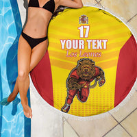 Custom Espana Rugby Spain Beach Blanket Lion Mascot Come on Los Leones Yellow Style
