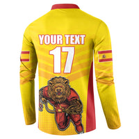 Custom Espana Rugby Spain Button Sweatshirt Lion Mascot Come on Los Leones Yellow Style