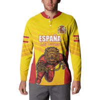 Custom Espana Rugby Spain Button Sweatshirt Lion Mascot Come on Los Leones Yellow Style