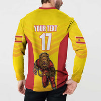 Custom Espana Rugby Spain Button Sweatshirt Lion Mascot Come on Los Leones Yellow Style