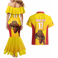Custom Espana Rugby Spain Couples Matching Mermaid Dress and Hawaiian Shirt Lion Mascot Come on Los Leones Yellow Style