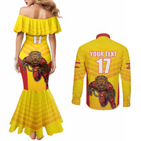 Custom Espana Rugby Spain Couples Matching Mermaid Dress and Long Sleeve Button Shirt Lion Mascot Come on Los Leones Yellow Style