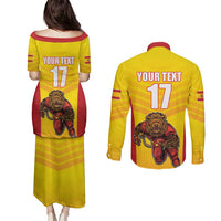 Custom Espana Rugby Spain Couples Matching Puletasi and Long Sleeve Button Shirt Lion Mascot Come on Los Leones Yellow Style