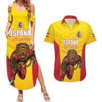Custom Espana Rugby Spain Couples Matching Summer Maxi Dress and Hawaiian Shirt Lion Mascot Come on Los Leones Yellow Style
