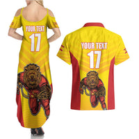 Custom Espana Rugby Spain Couples Matching Summer Maxi Dress and Hawaiian Shirt Lion Mascot Come on Los Leones Yellow Style