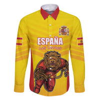 Custom Espana Rugby Spain Family Matching Long Sleeve Bodycon Dress and Hawaiian Shirt Lion Mascot Come on Los Leones Yellow Style