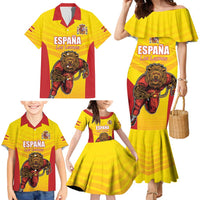 Custom Espana Rugby Spain Family Matching Mermaid Dress and Hawaiian Shirt Lion Mascot Come on Los Leones Yellow Style
