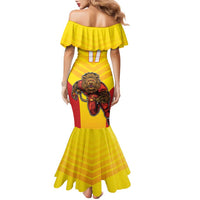 Custom Espana Rugby Spain Family Matching Mermaid Dress and Hawaiian Shirt Lion Mascot Come on Los Leones Yellow Style