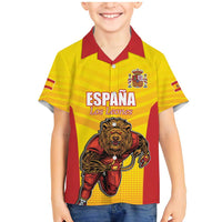 Custom Espana Rugby Spain Family Matching Mermaid Dress and Hawaiian Shirt Lion Mascot Come on Los Leones Yellow Style