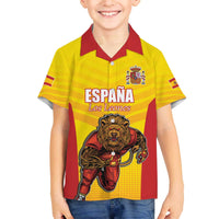 Custom Espana Rugby Spain Family Matching Off The Shoulder Long Sleeve Dress and Hawaiian Shirt Lion Mascot Come on Los Leones Yellow Style