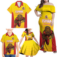 Custom Espana Rugby Spain Family Matching Off Shoulder Maxi Dress and Hawaiian Shirt Lion Mascot Come on Los Leones Yellow Style