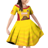 Custom Espana Rugby Spain Family Matching Off Shoulder Short Dress and Hawaiian Shirt Lion Mascot Come on Los Leones Yellow Style