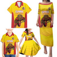 Custom Espana Rugby Spain Family Matching Puletasi and Hawaiian Shirt Lion Mascot Come on Los Leones Yellow Style