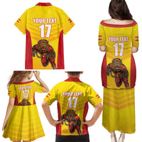 Custom Espana Rugby Spain Family Matching Puletasi and Hawaiian Shirt Lion Mascot Come on Los Leones Yellow Style