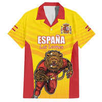 Custom Espana Rugby Spain Family Matching Short Sleeve Bodycon Dress and Hawaiian Shirt Lion Mascot Come on Los Leones Yellow Style