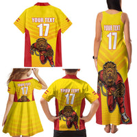 Custom Espana Rugby Spain Family Matching Tank Maxi Dress and Hawaiian Shirt Lion Mascot Come on Los Leones Yellow Style