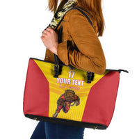 Custom Espana Rugby Spain Leather Tote Bag Lion Mascot Come on Los Leones Yellow Style