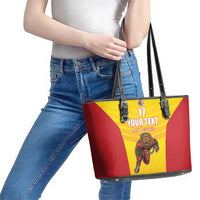 Custom Espana Rugby Spain Leather Tote Bag Lion Mascot Come on Los Leones Yellow Style