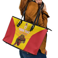 Custom Espana Rugby Spain Leather Tote Bag Lion Mascot Come on Los Leones Yellow Style