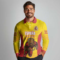 Custom Espana Rugby Spain Long Sleeve Polo Shirt Lion Mascot Come on Los Leones Yellow Style
