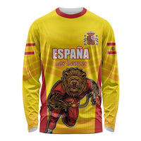 Custom Espana Rugby Spain Long Sleeve Shirt Lion Mascot Come on Los Leones Yellow Style