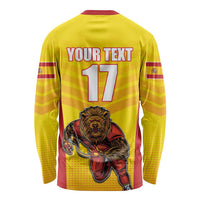 Custom Espana Rugby Spain Long Sleeve Shirt Lion Mascot Come on Los Leones Yellow Style
