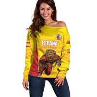 Custom Espana Rugby Spain Off Shoulder Sweater Lion Mascot Come on Los Leones Yellow Style
