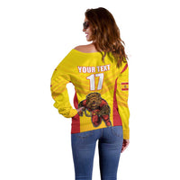 Custom Espana Rugby Spain Off Shoulder Sweater Lion Mascot Come on Los Leones Yellow Style