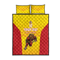 Custom Espana Rugby Spain Quilt Bed Set Lion Mascot Come on Los Leones Yellow Style