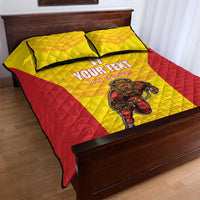 Custom Espana Rugby Spain Quilt Bed Set Lion Mascot Come on Los Leones Yellow Style