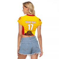Custom Espana Rugby Spain Raglan Cropped T Shirt Lion Mascot Come on Los Leones Yellow Style