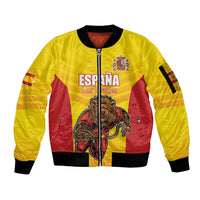 Custom Espana Rugby Spain Sleeve Zip Bomber Jacket Lion Mascot Come on Los Leones Yellow Style