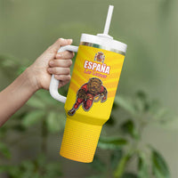 Custom Espana Rugby Spain Tumbler With Handle Lion Mascot Come on Los Leones Yellow Style