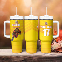 Custom Espana Rugby Spain Tumbler With Handle Lion Mascot Come on Los Leones Yellow Style