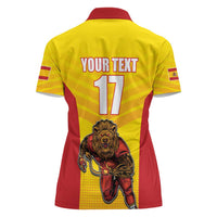 Custom Espana Rugby Spain Women Polo Shirt Lion Mascot Come on Los Leones Yellow Style
