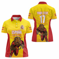 Custom Espana Rugby Spain Women Polo Shirt Lion Mascot Come on Los Leones Yellow Style
