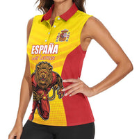 Custom Espana Rugby Spain Women Sleeveless Polo Shirt Lion Mascot Come on Los Leones Yellow Style