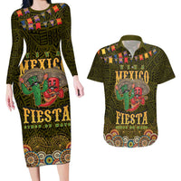 Personalized Mexico Cinco De Mayo Couples Matching Long Sleeve Bodycon Dress and Hawaiian Shirt Chilli Pepper and Cactus