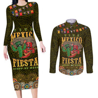 Personalized Mexico Cinco De Mayo Couples Matching Long Sleeve Bodycon Dress and Long Sleeve Button Shirt Chilli Pepper and Cactus