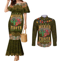 Personalized Mexico Cinco De Mayo Couples Matching Mermaid Dress and Long Sleeve Button Shirt Chilli Pepper and Cactus