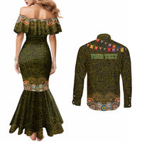 Personalized Mexico Cinco De Mayo Couples Matching Mermaid Dress and Long Sleeve Button Shirt Chilli Pepper and Cactus