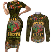 Personalized Mexico Cinco De Mayo Couples Matching Short Sleeve Bodycon Dress and Long Sleeve Button Shirt Chilli Pepper and Cactus