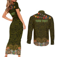 Personalized Mexico Cinco De Mayo Couples Matching Short Sleeve Bodycon Dress and Long Sleeve Button Shirt Chilli Pepper and Cactus