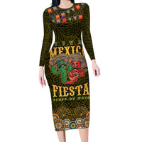 Personalized Mexico Cinco De Mayo Family Matching Long Sleeve Bodycon Dress and Hawaiian Shirt Chilli Pepper and Cactus