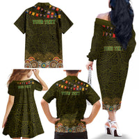 Personalized Mexico Cinco De Mayo Family Matching Off The Shoulder Long Sleeve Dress and Hawaiian Shirt Chilli Pepper and Cactus